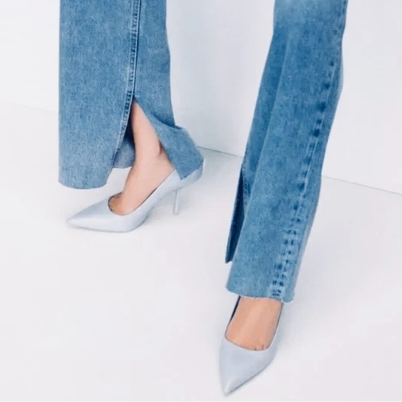 🩵 ZARA LEATHER HEELS POINTED TOE BLUE 🩵 - Picture 2 of 7